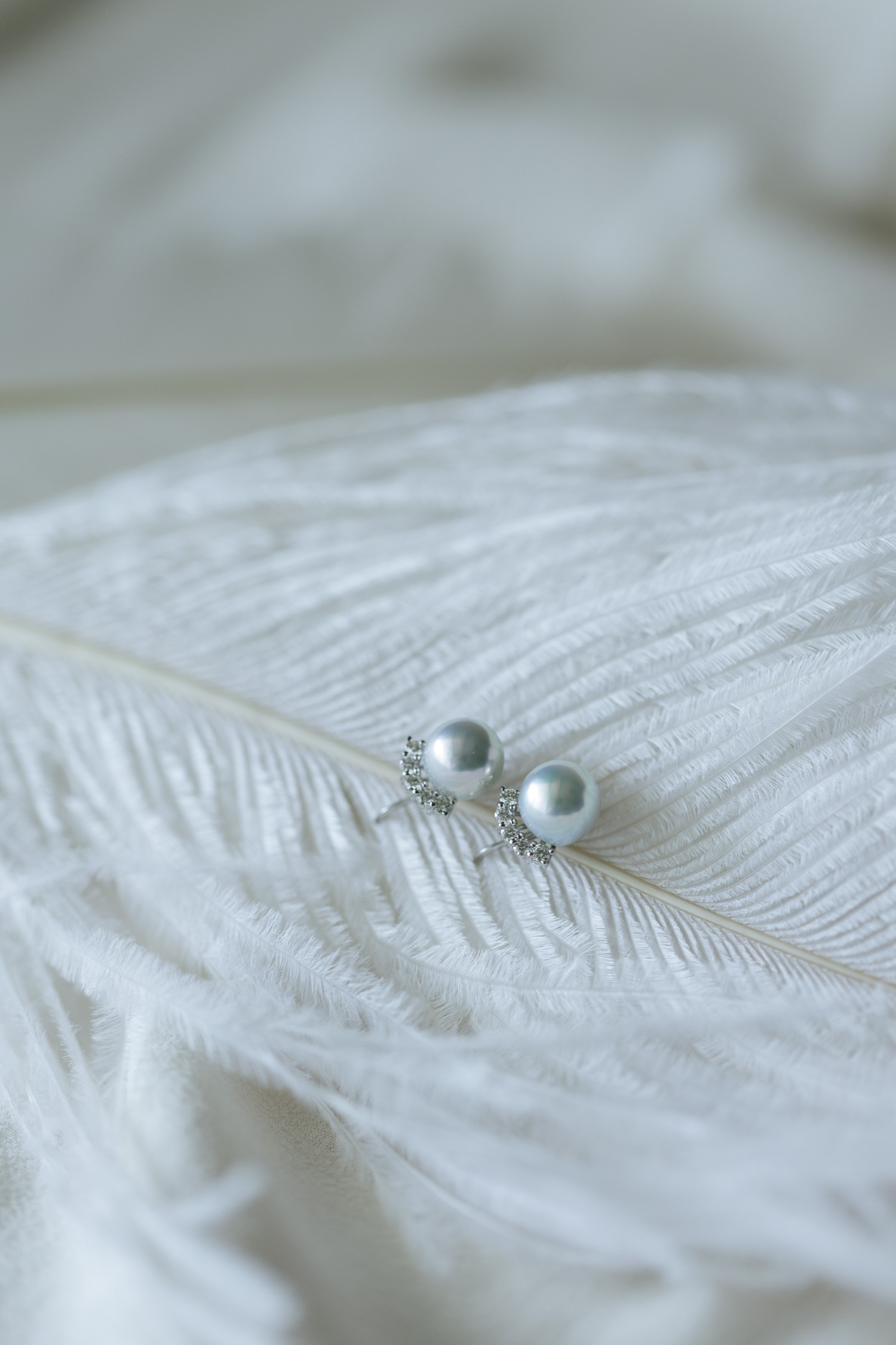 New IRIS SPIRA pearl earring on white feather